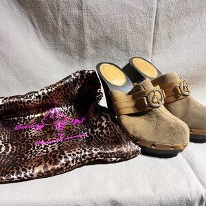 Baby Phat brand Tan Suede Clogs with Leopard Print Bag 7.5B